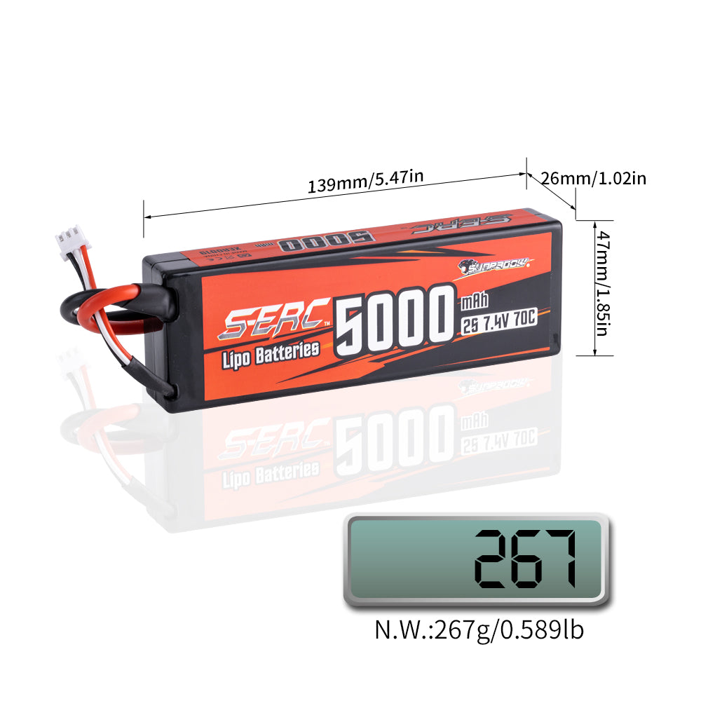 Sunpadow 2S 7,4V Lipo-Akku für 5000mAh 70C Hardcase mit Deans T-Stecker (2 Stück)