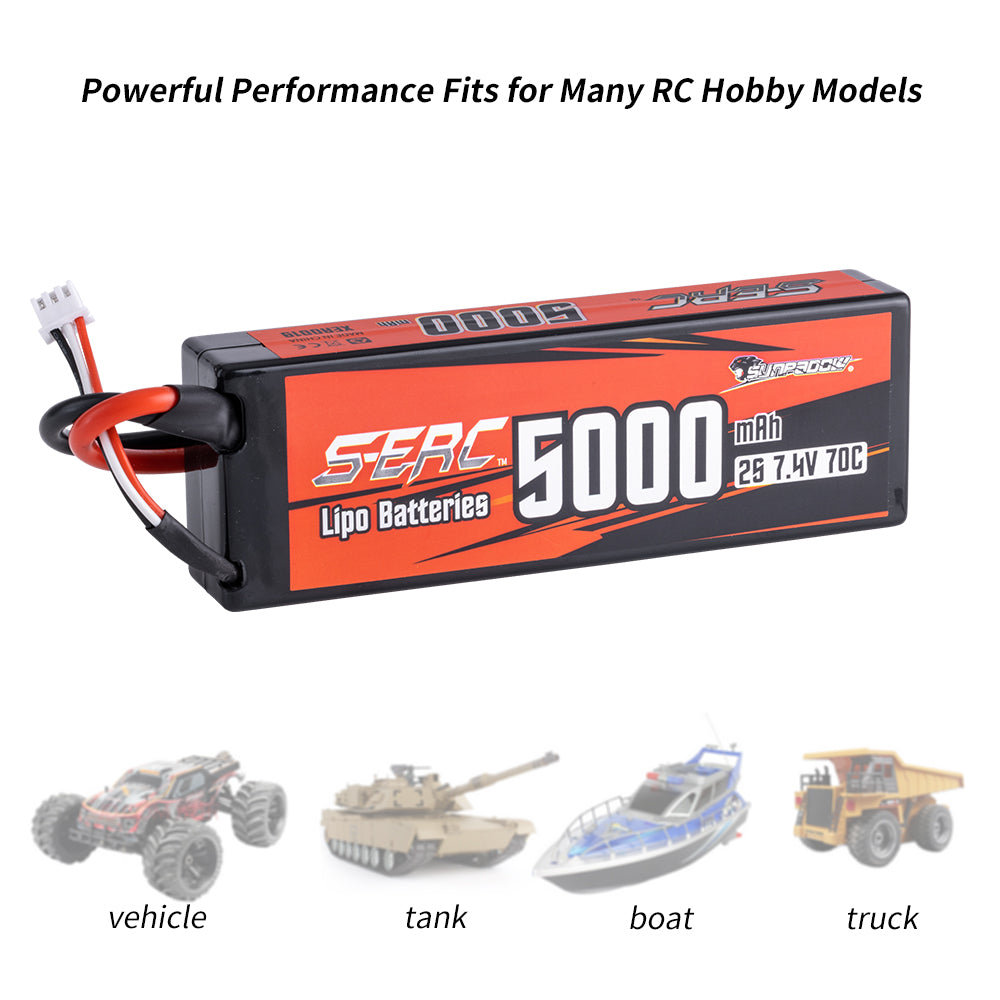 Sunpadow 2S 7,4V Lipo-Akku für 5000mAh 70C Hardcase mit Deans T-Stecker (2 Stück)