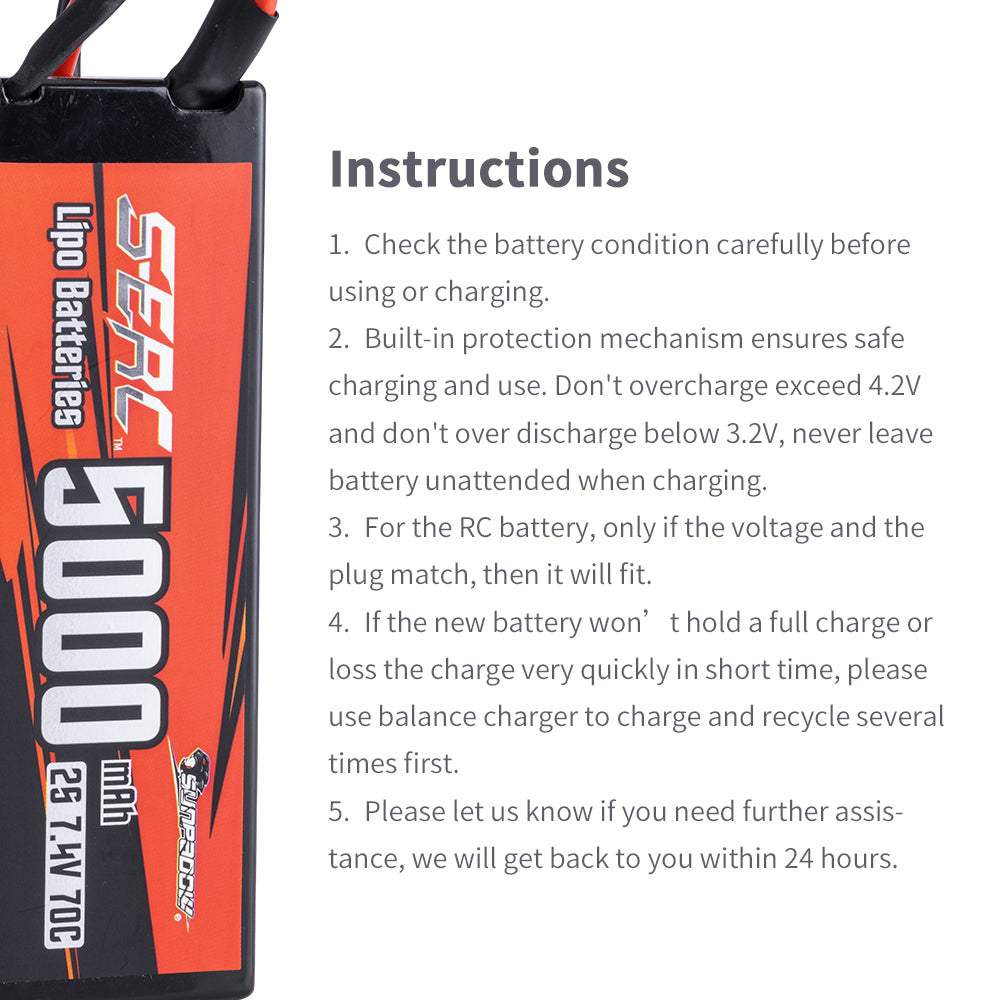 Sunpadow 2S 7,4V Lipo-Akku für 5000mAh 70C Hardcase mit Deans T-Stecker (2 Stück)
