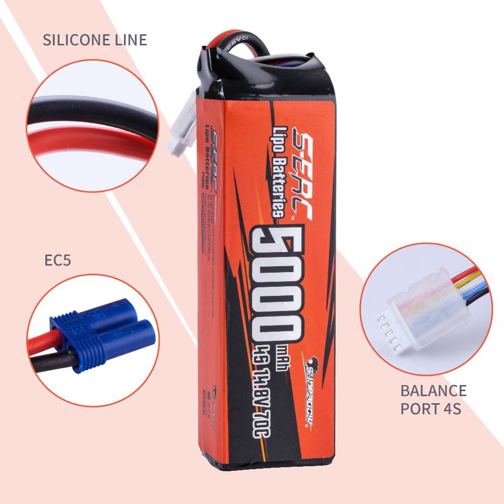 Sunpadow 4S 14,8V Lipo Akku 5000mAh 70C mit EC5 Stecker