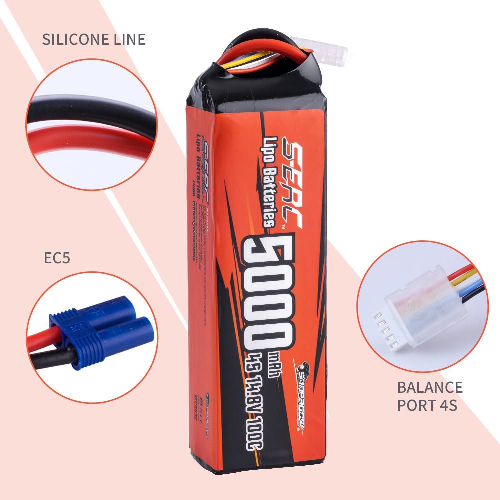 Sunpadow 4S 14,8V Lipo Akku 5000mAh 100C mit EC5 Stecker