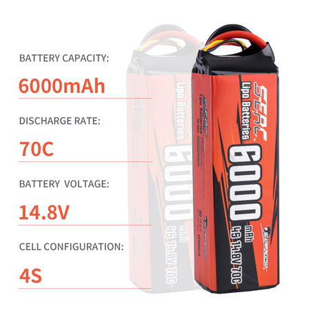 Sunpadow 4S Lipo Akku 14,8V 6000mAh 70C Softpack mit Deans T-Stecker