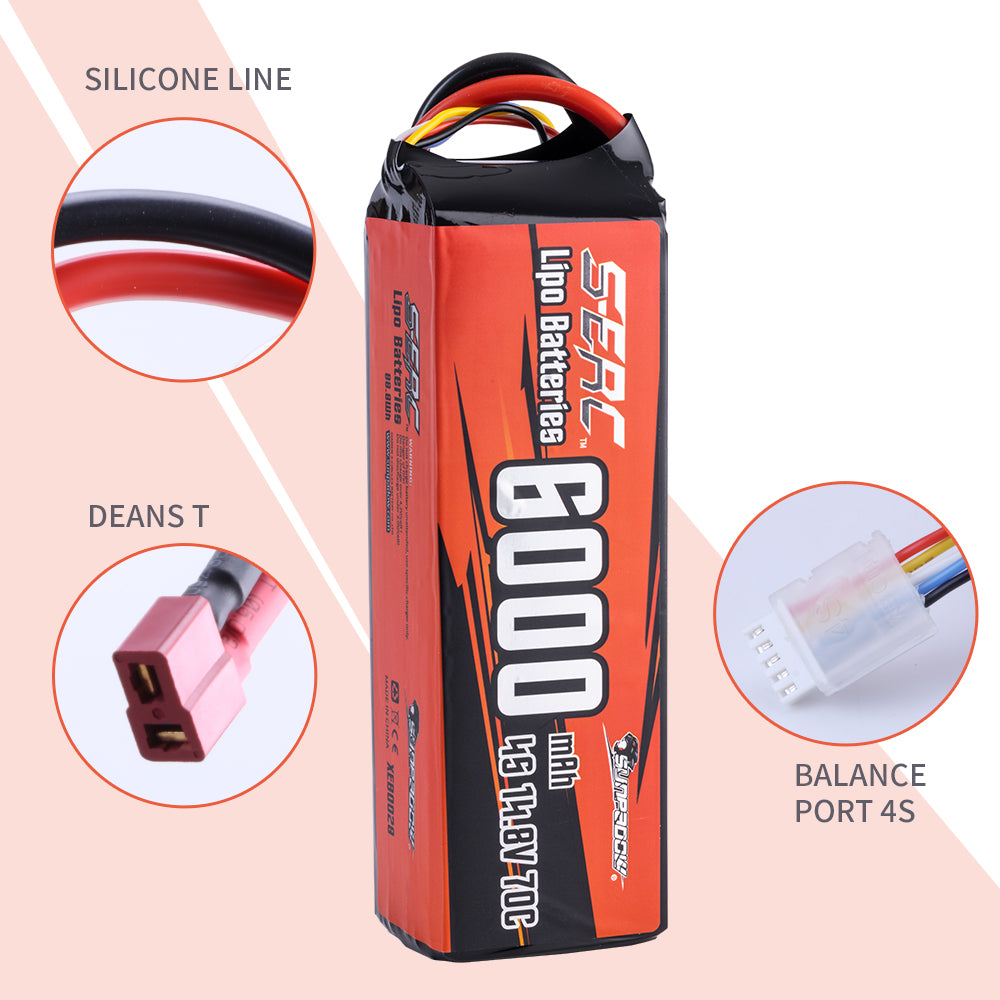 Sunpadow 4S Lipo Akku 14,8V 6000mAh 70C Softpack mit Deans T-Stecker