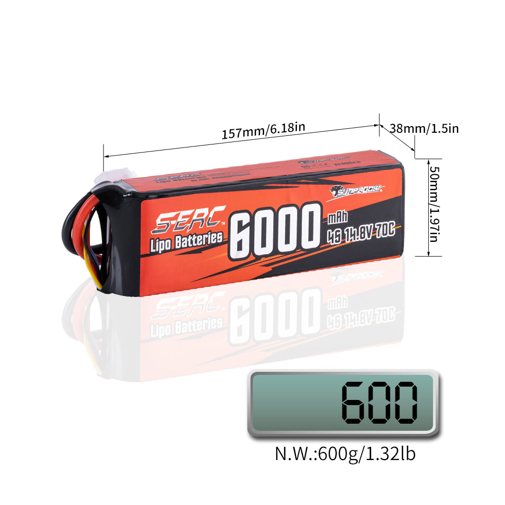 Sunpadow 4S Lipo Akku 14,8V 6000mAh 70C Softpack mit Deans T-Stecker