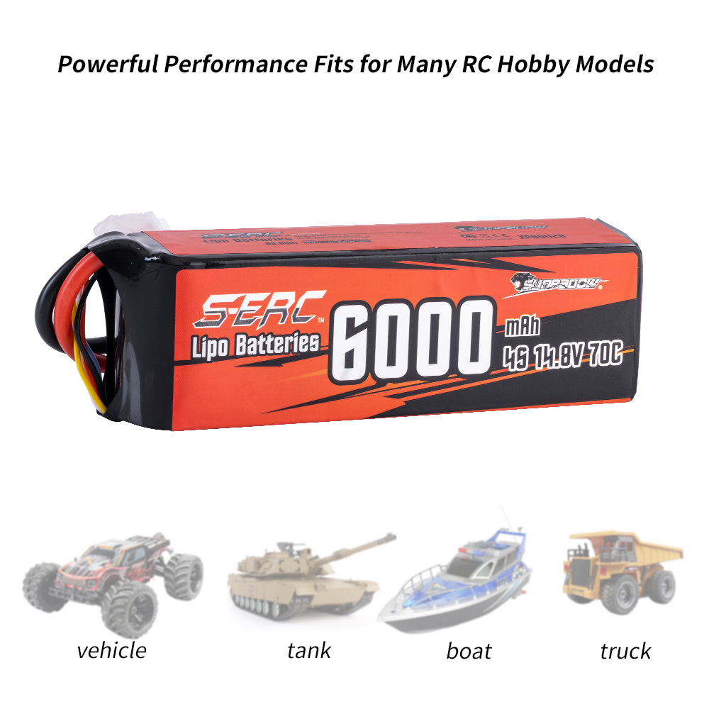 Sunpadow 4S Lipo Akku 14,8V 6000mAh 70C Softpack mit Deans T-Stecker
