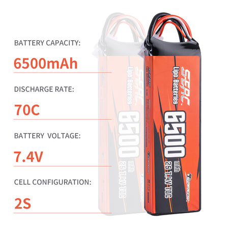 Sunpadow 2S Lipo-Akku 6500mAh 7,4V 70C mit TRX-Stecker