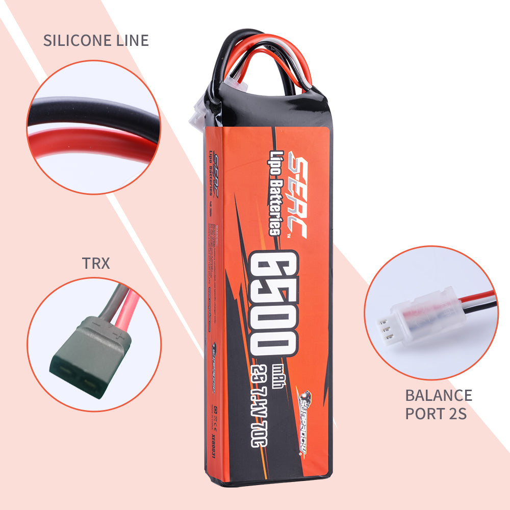 Sunpadow 2S Lipo-Akku 6500mAh 7,4V 70C mit TRX-Stecker