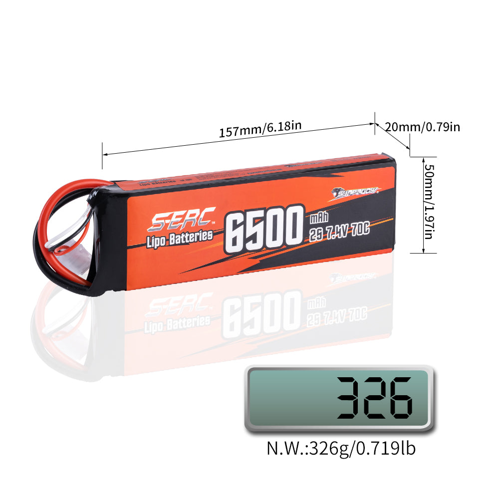 Sunpadow 2S Lipo-Akku 6500mAh 7,4V 70C mit TRX-Stecker