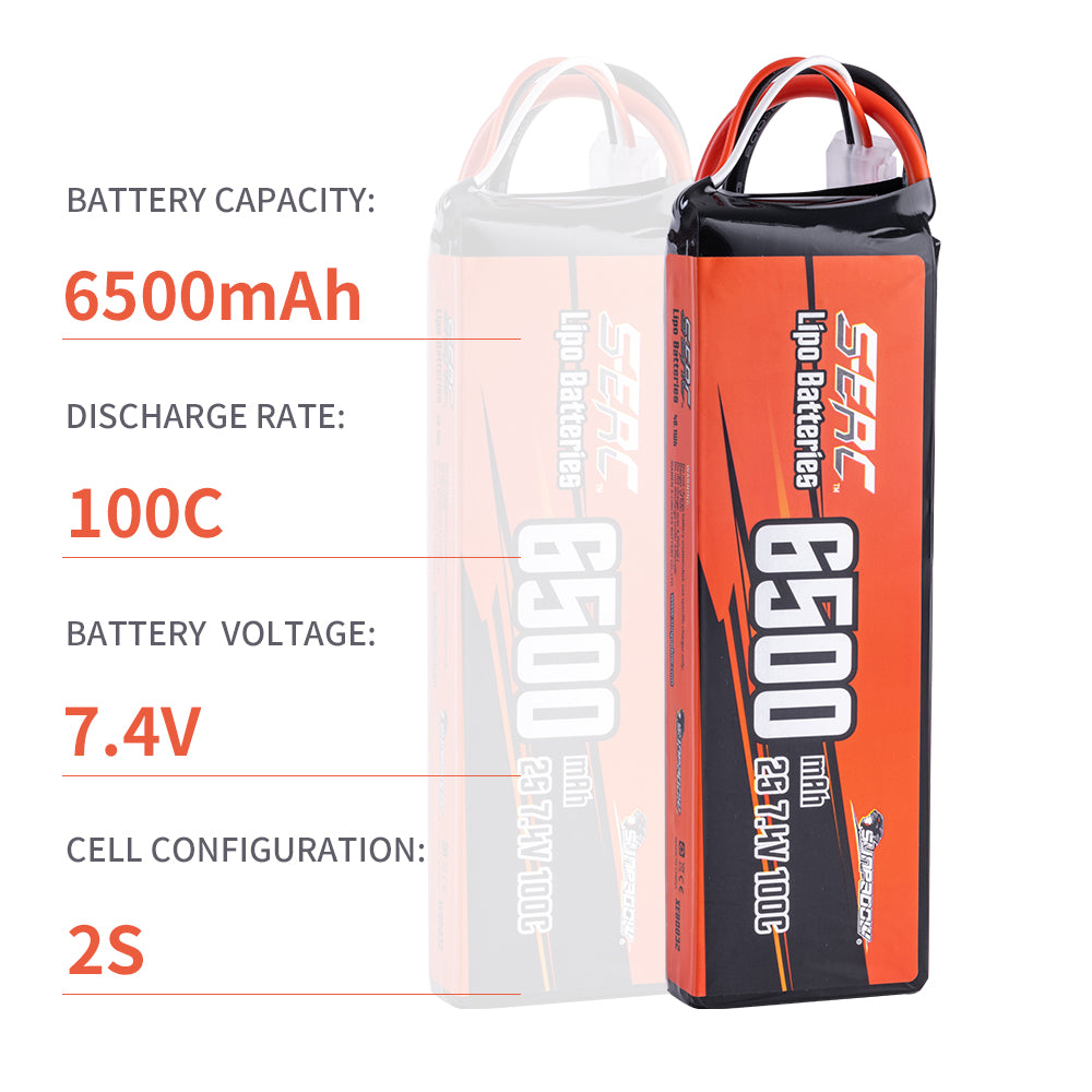 Sunpadow 2S Lipo-Akku 6500mAh 7,4V 100C mit TRX-Stecker