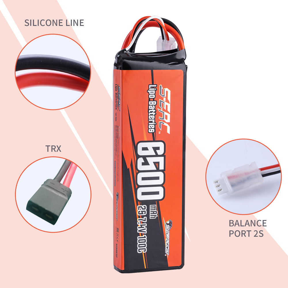 Sunpadow 2S Lipo-Akku 6500mAh 7,4V 100C mit TRX-Stecker