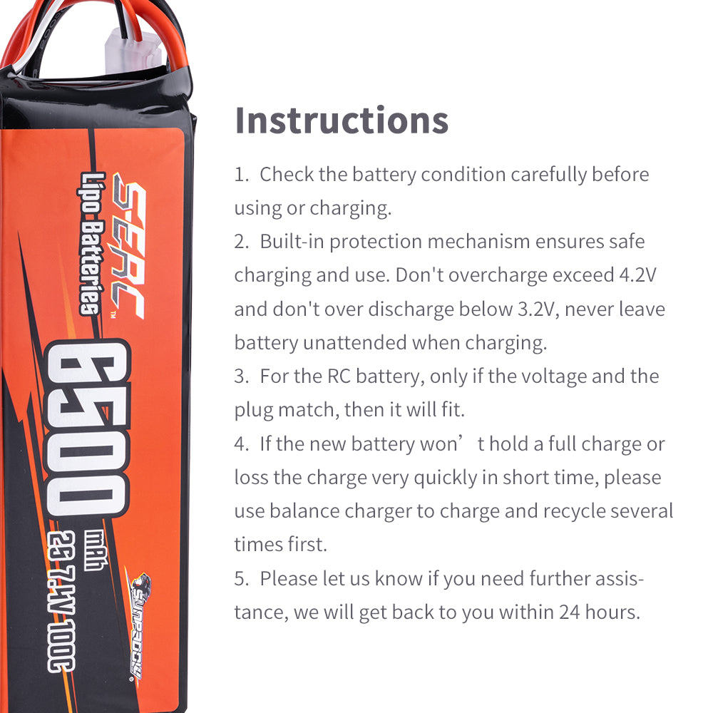 Sunpadow 2S Lipo-Akku 6500mAh 7,4V 100C mit TRX-Stecker