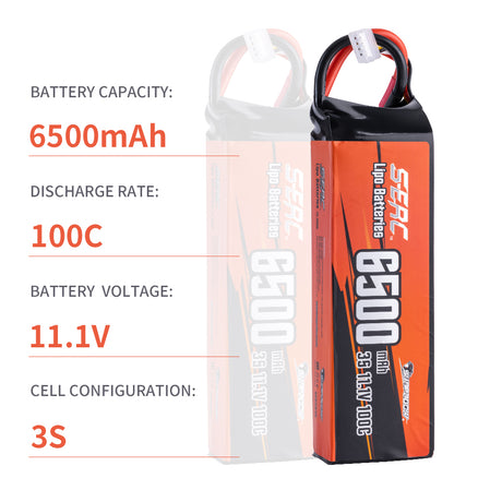Sunpadow 3S 6500mAh 11,1V LiPo-Akku 100C mit T-Stecker