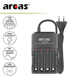 Arcas 4-Schacht Ladegerät mit vier unabhängigen Ladekanälen für 1-4 Stück AA und AAA Akkus, ohne automatische Abschaltung, ohne Akkus