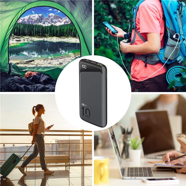 Goobay Schnelllade-Powerbank 10.000 mAh (USB-C™ PD, QC 3.0) - Leistungsstarke Powerbank mit Statusanzeige, Quick Charge-kompatibel