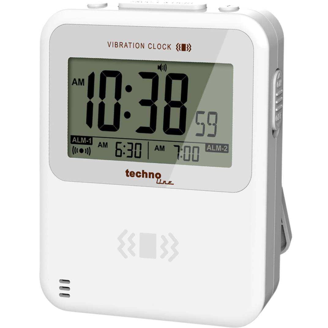 Technoline WT350 - Quarzwecker mit Stoppuhr und Timer mit Hintergrundbeleuchtung, Alarmton oder Vibration, Für Wand oder Tisch