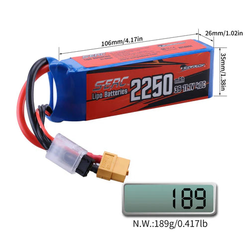 Sunpadow 3S Lipo Akku 11,1V 40C 2250mAh mit XT60 Stecker (2 St.)