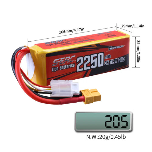 Sunpadow 3S RC Lipo Akku 2250mAh 60C 11,1V mit XT60 Stecker (2 St.)