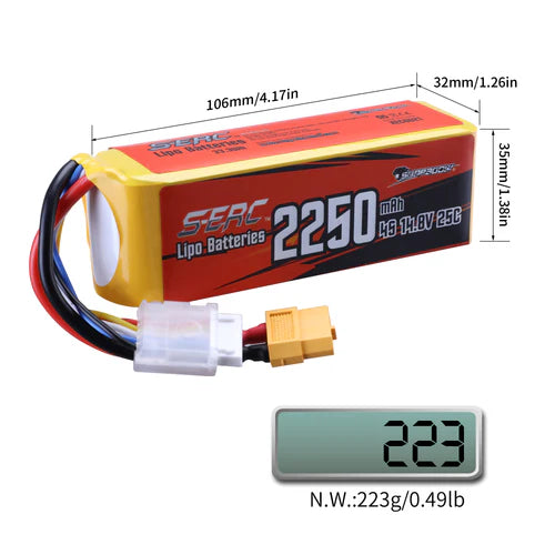 Sunpadow 4S RC Lipo-Akku 25C 2250mAh 14,8V mit XT60-Stecker (2 St.)