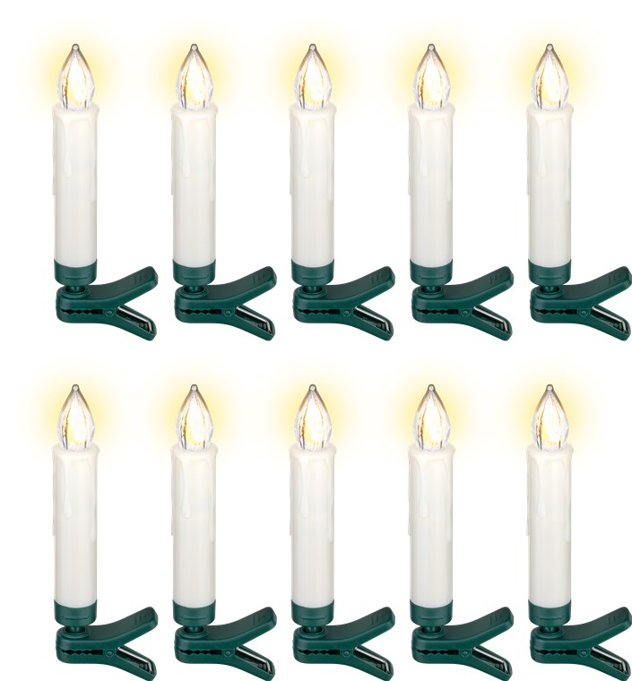 Goobay 10 kabellose LED-Weihnachtsbaumkerzen - mit Klemmen und IR-Fernbedienung für Timer, Leuchtmodi & Dimmer