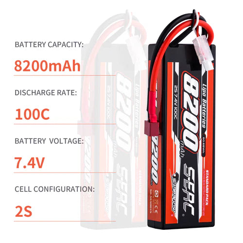 Sunpadow 2S 7,4V Lipo Akku 100C 8200mAh mit T-Stecker