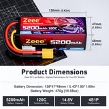 Zeee 4S Lipo-Akku 5200mAh 14,8V 120C Hardcase RC-Akku mit XT90-Stecker (2St.)