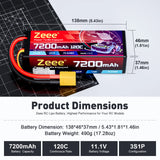 Zeee 3S Lipo-Akku 3S 7200mAh 11,1V 120C Hardcase RC-Akku mit XT90-Anschluss (2 St.)