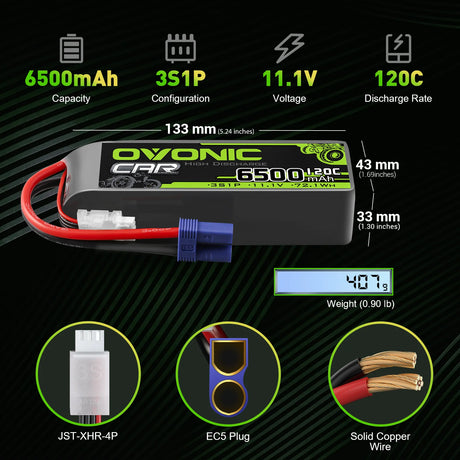 Ovonic Car 3S LiPo Akku 6500mAh 11,1V 120C Hardcase LiPo Akku mit EC5-Stecker (2 Stück)