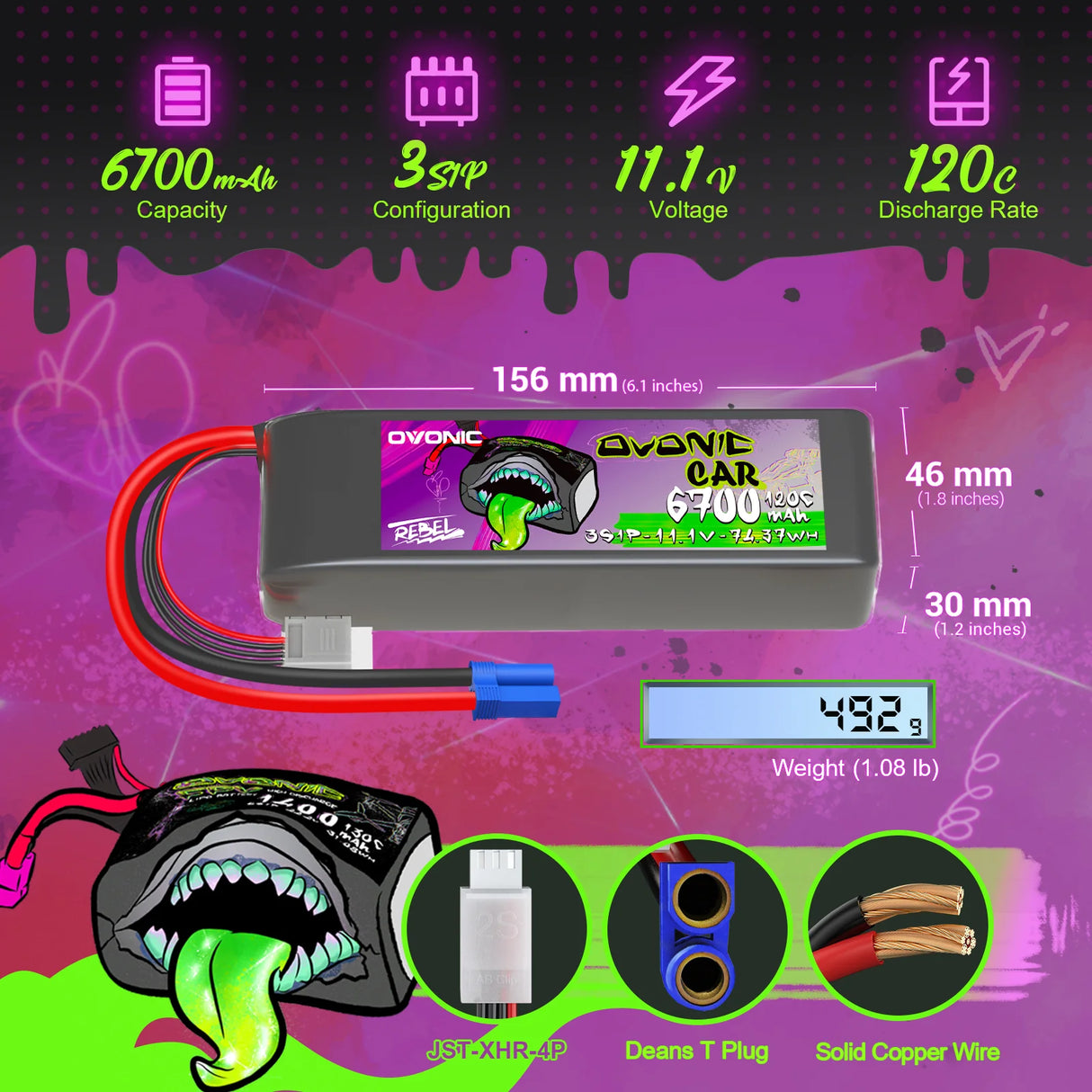 Ovonic Rebel 2.0 3S 6700mAh 120C 11,1V EC5