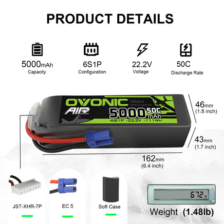 Ovonic Air 6S 5000mAh 22,2V 50C EC5 Lipo Akku