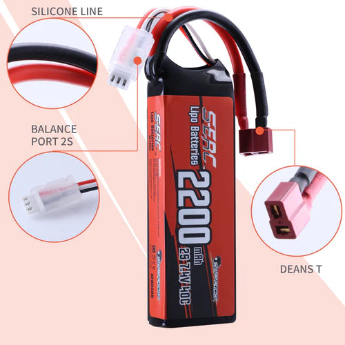 Sunpadow 2S Lipo Akku 7,4V 2200mAh 40C Softpack mit Deans T-Stecker (2 St.)