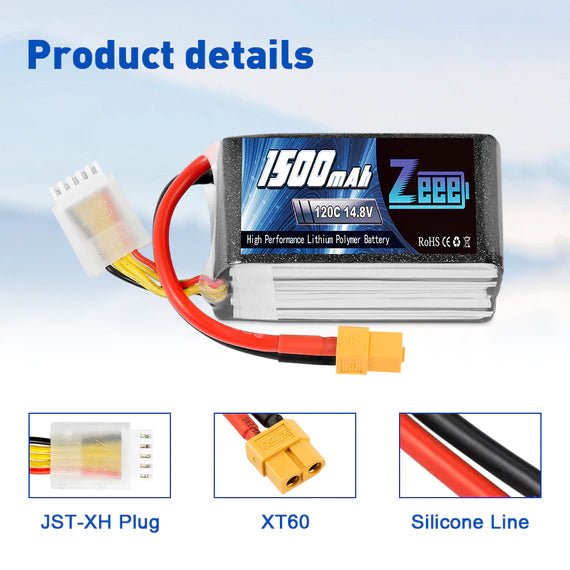 Zeee 4S 1500mAh 14,8V 120C Graphen-Akku XT60 (2 Stück)