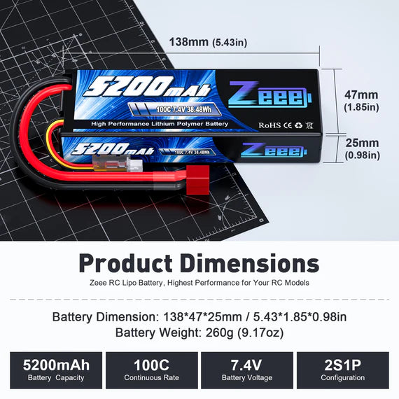 Zeee 2S 5200mAh 7,4V 100C Hardcase Deans LiPo Akku