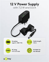 Goobay 12-V-Netzteil (7,2 W / 0,6 A) - mit DC-Stecker 5,5 mm x 2,5 mm