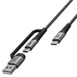 2in1 USB-Ladekabel, spacegrau / silber, 3m 60W, 3 A, extrarobustes USB-C™-Ladekabel mit Adapter für USB-A-Geräte