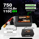 Ovonic 4S 750mAh 110C 14,8V XT30 FPV Racing LiPo Akku (2 Stück)