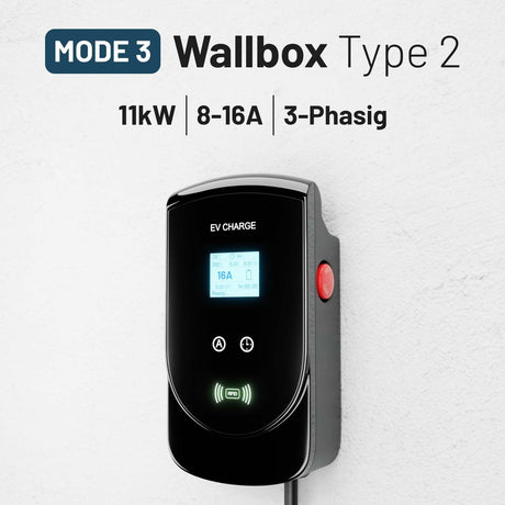 Absina E-Auto Ladestation, Wallbox Typ 2 mit RFID Funktion, einstellbaren Ladeströmen, 11 KW Wallbox für E-Autos zum schnellen aufladen von E-Fahrzeugen