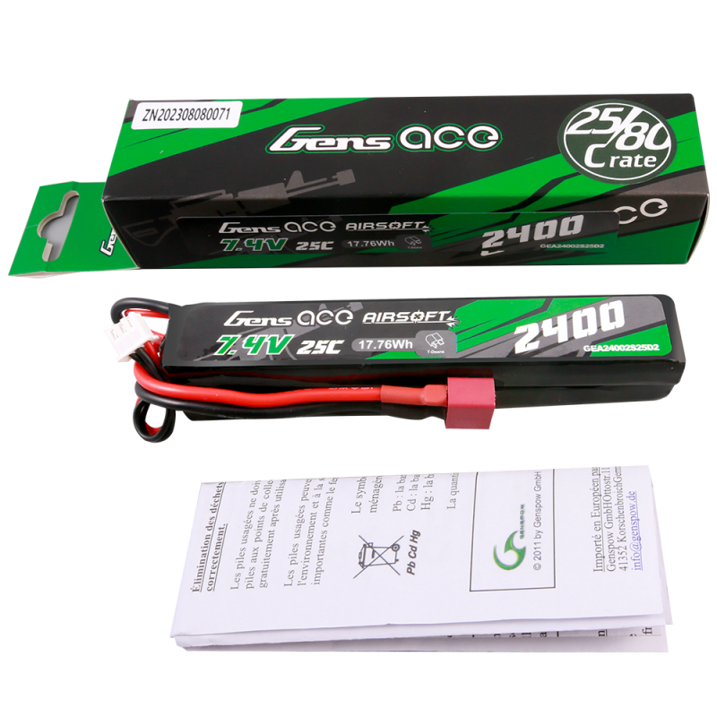 Gens Ace 2S 2400mAh 2S2P 7,4V 25C Airsoft Deans