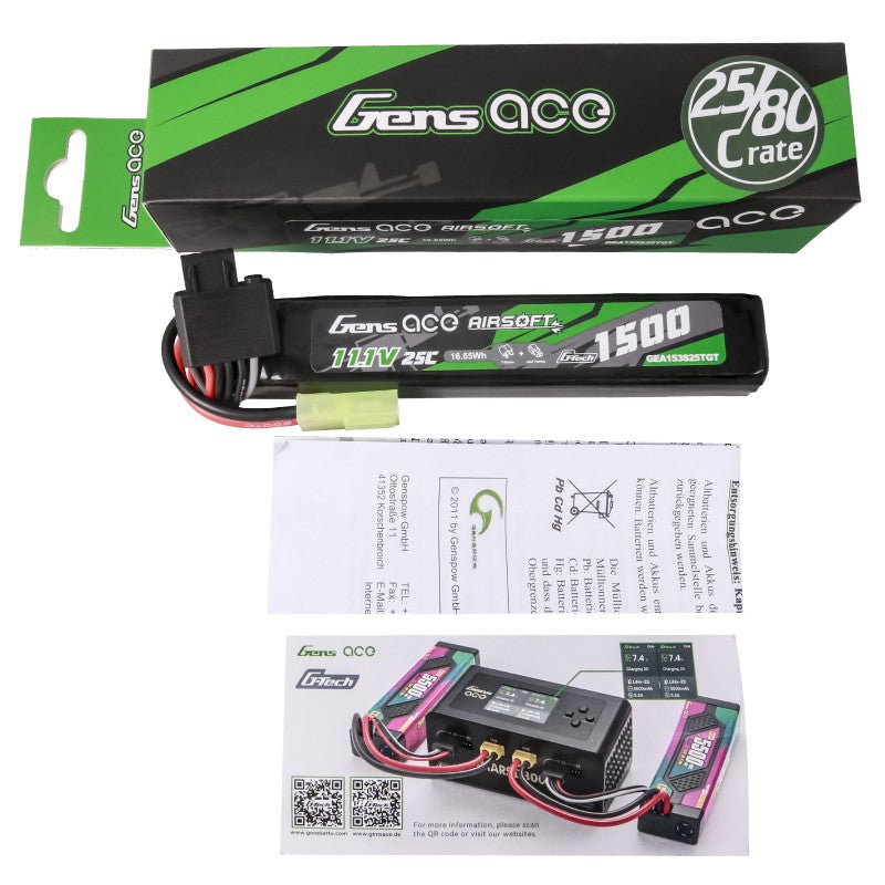 Gens ace G-Tech 25C 1500 mAh 3S1P 11,1 V Airsoft Lipo Akku mit Tamiya