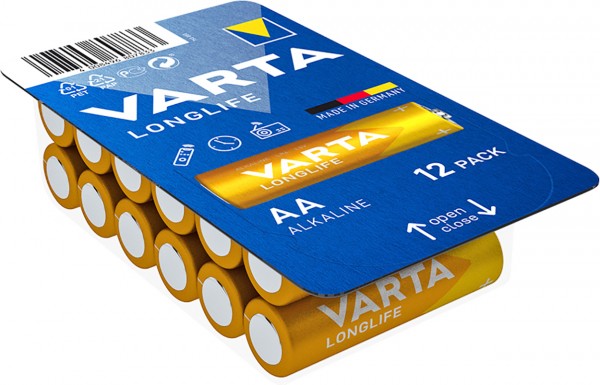 Varta Batterie Alkaline, Mignon, AA, LR06, 1.5V Longlife, Retail Box (12-Pack)