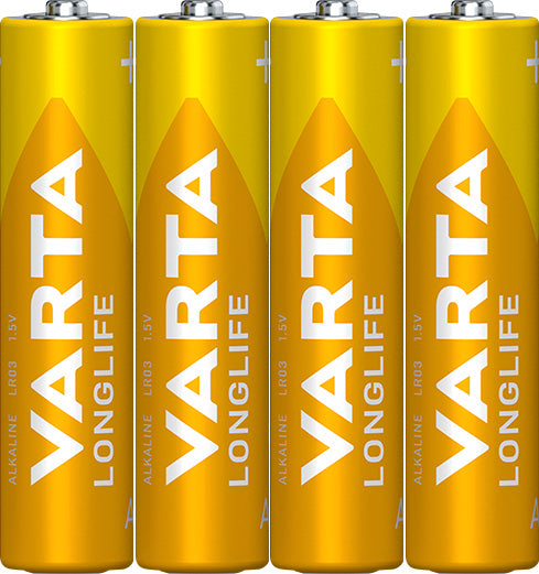 Varta Batterie Alkaline, Micro, AAA, LR03, 1.5V Longlife, Shrinkwrap (4-Pack)