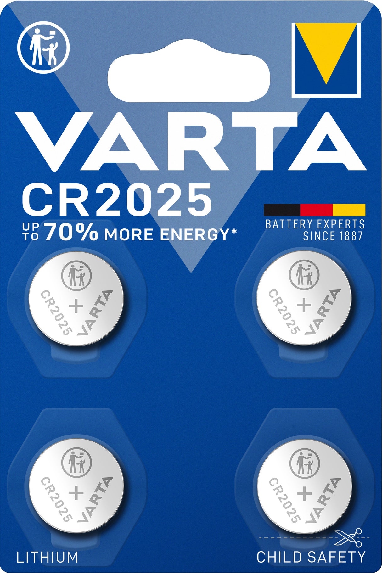 Varta Batterie Lithium, Knopfzelle, CR2025, 3V Electronics, Retail Blister (4-Pack)