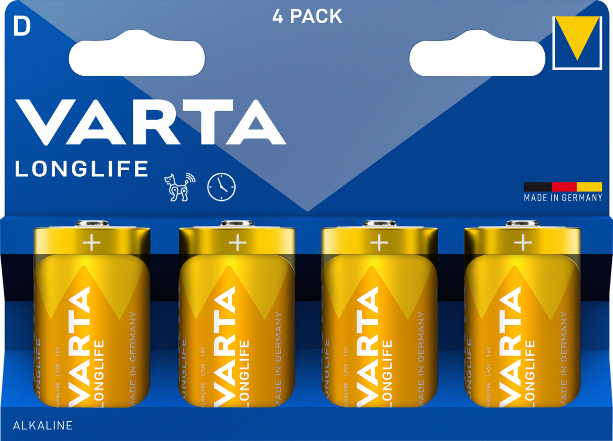 Varta Batterie Alkaline, Mono, D, LR20, 1.5V Longlife, Retail Blister (4-Pack)