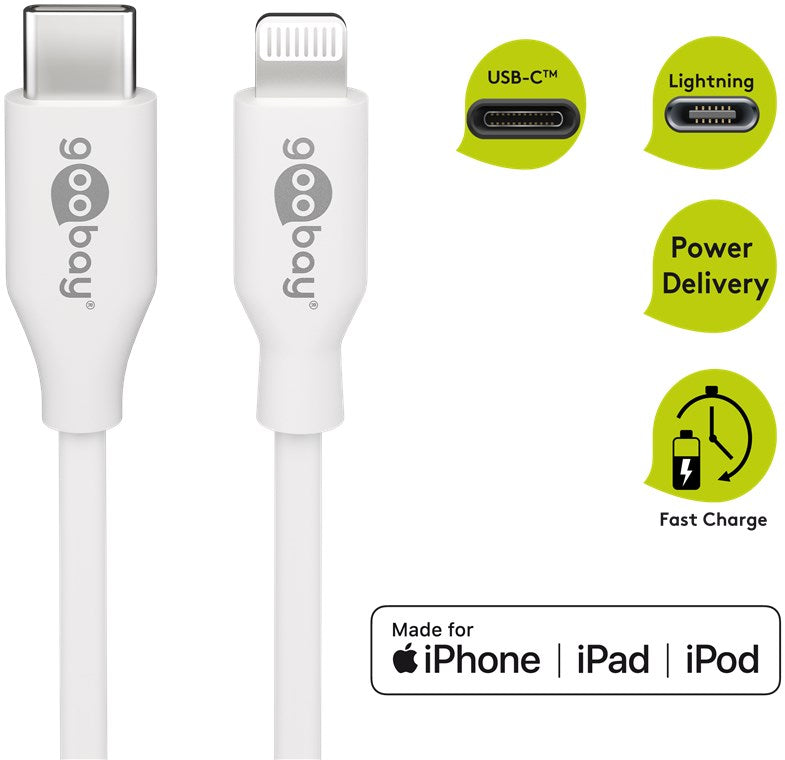 Goobay Lightning USB-C Lade- und Synchronisationskabel, das MFi-Kabel für Apple iPhone, iPad, weiß