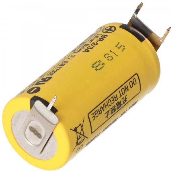 Panasonic BR-2/3A Lithium Batterie mit Print Kontakt ++-, 2er Print Plus und 1er Print Minus, BR17335, 3,0 Volt, Rastermaß 7mm