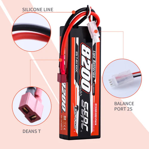 Sunpadow 2S 7,4V Lipo Akku 100C 8200mAh mit T-Stecker