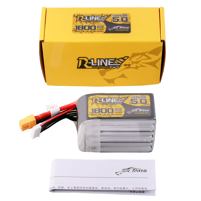 Tattu R-Line Version 5.0 6S 1800mAh 22,2V 150C 6S1P Lipo-Akkupack mit XT60-Stecker