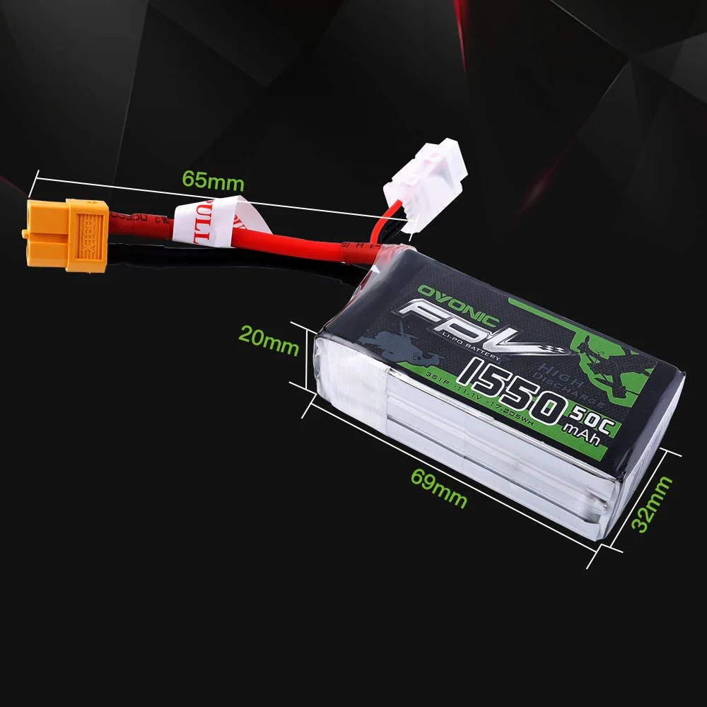 Ovonic FPV 3S LiPo Akku 1550mAh 50C 11,1V mit XT60 Stecker