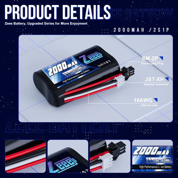 Zeee Li-Ion 2S 2000mAh 7,4V 15C SM 2P-Anschluss USB-Ladegerät (2 Stück)