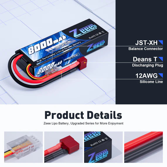 Zeee 2S 8000mAh 7,4V 100C Hardcase Deans (2 Stück)