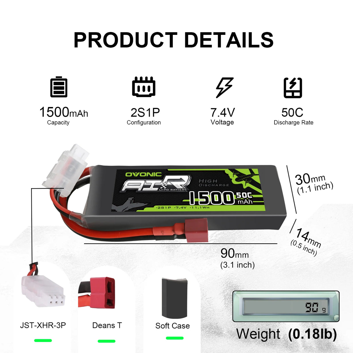 Ovonic Air 2S 1500mAh 7,4V 50C Dean Lipo Akku (2 Stück)